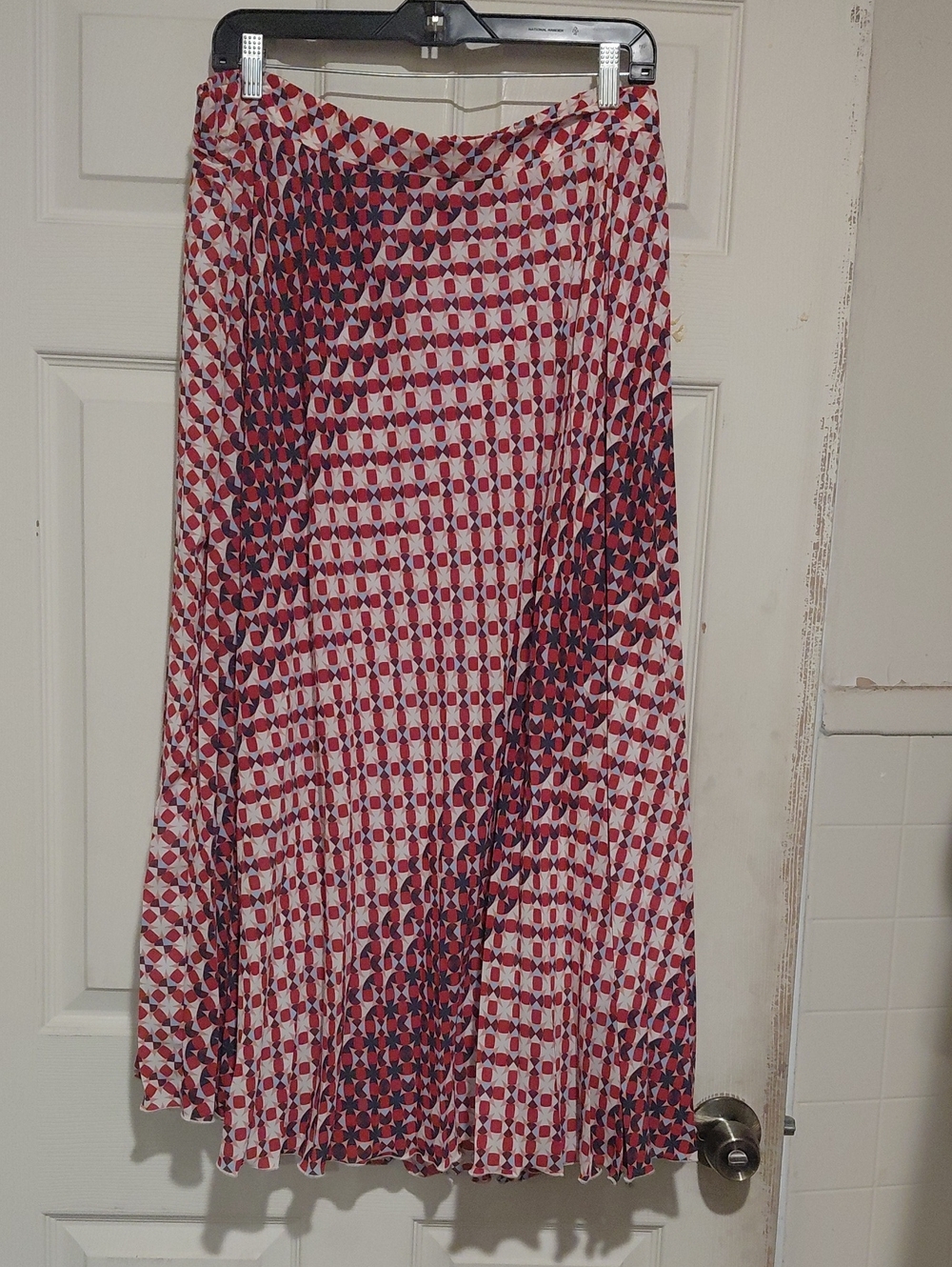 Maeve By Antropologie WomenRed & White Pleated Midi Skirt Geometric Print Sz 22W